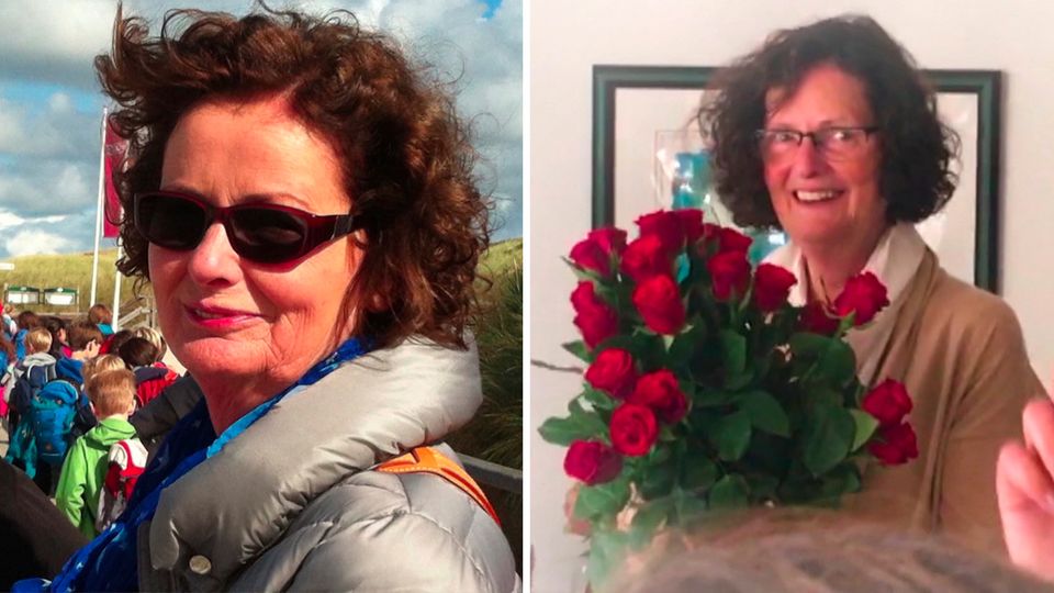 Patientin Angela S. mit einem Blumenstrauß in der Hand