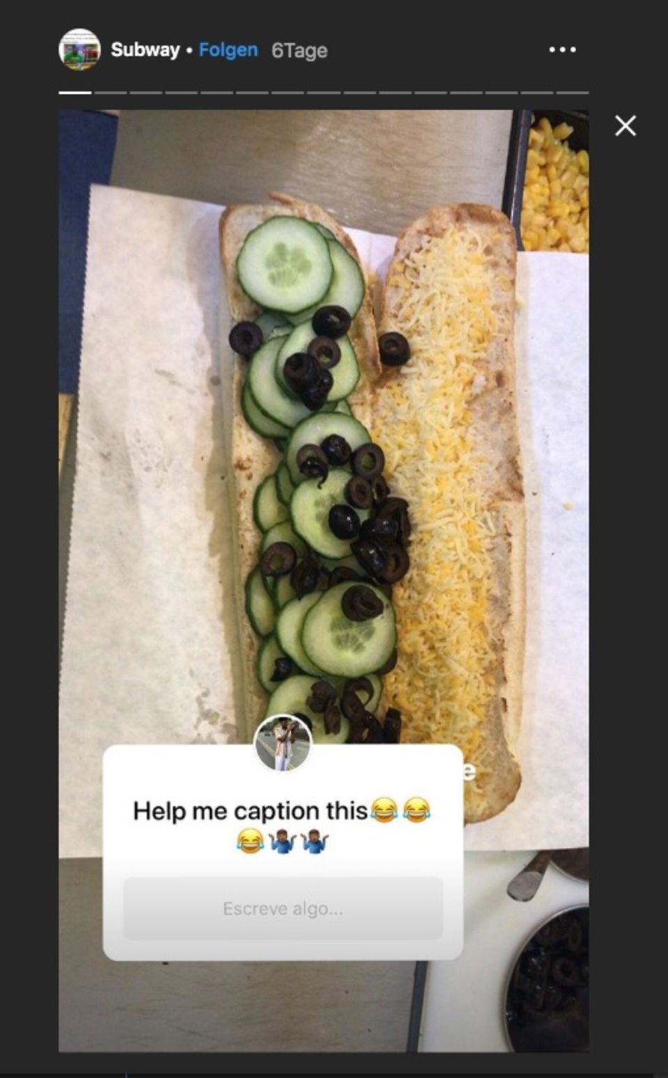 Subway Screenshot So hatte sich die Kundin das Sandwich gewünscht: Gurken, Oliven – und Käse