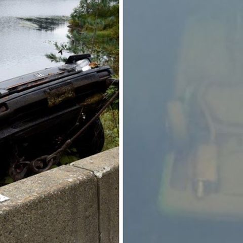 Collage: Auto im Wasser