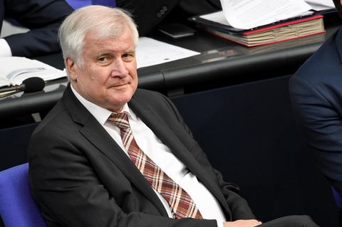 Horst Seehofer sitzt auf der Regierungsbank und schaut in die Kamera