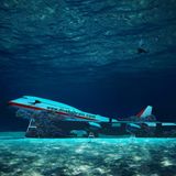 Eine Fotomontage des Projektentwurfs: Es zeigt damals eine Boeing 747 mit stark verlängertem Oberdeck