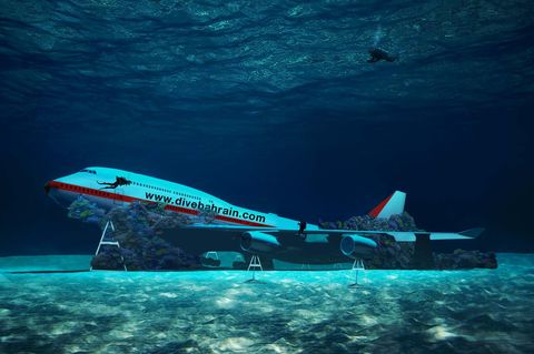 Eine Fotomontage des Projektentwurfs: Es zeigt damals eine Boeing 747 mit stark verlängertem Oberdeck