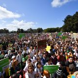 Australien, Sydney: Demonstranten halten Schilder und Plakate