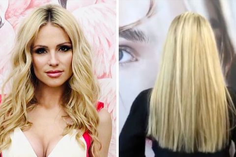 Michelle Hunziker ist bekannt für ihre langen blonden Haare und dem Mittelscheitel.