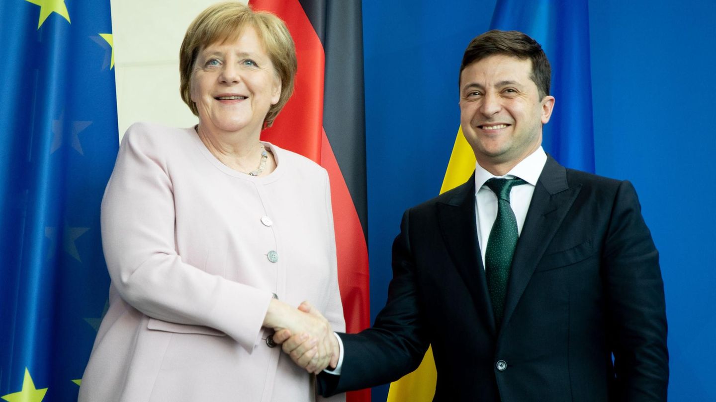 Bundeskanzlerin Angela Merkel (CDU) und Wolodymyr Selensky, Präsident der Ukraine