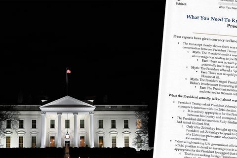 Weißes Haus in Wahsington, Kommunikationsanweisung zum Telefonat von Donald Trump mit Wolodymyr Selenskyj
