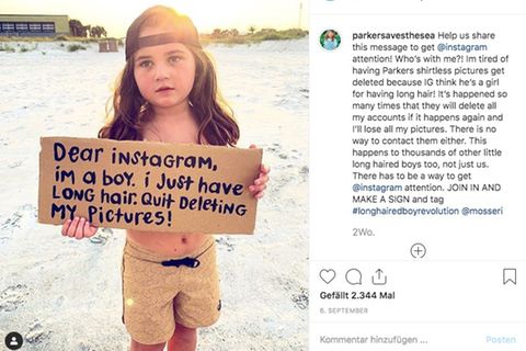 Der vierjährige Parker protestiert mit einem Schild gegen das Nippel-Verbot