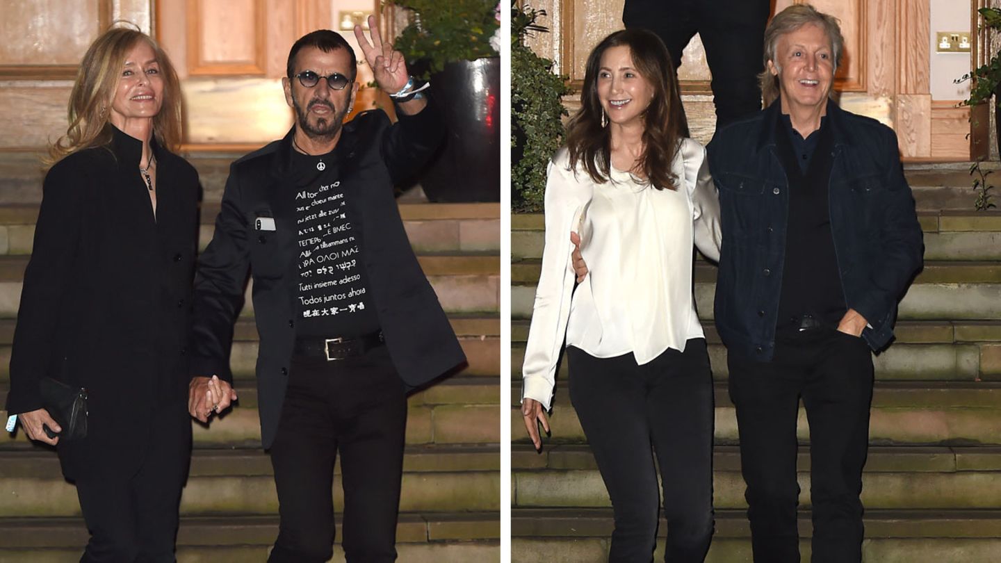 Ringo Starr und Paul McCartney mit ihren Frauen