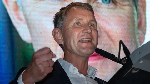 Björn Höcke, Spitzenkandidat und Landesvorsitzender der AfD Thüringen, spricht zum Wahlkampfauftakt der AfD Thüringen