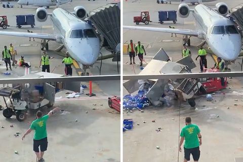 Getränkewagen gerät außer Kontrolle und prallt fast gegen ein Flugzeug am Flughafen in Chicago.