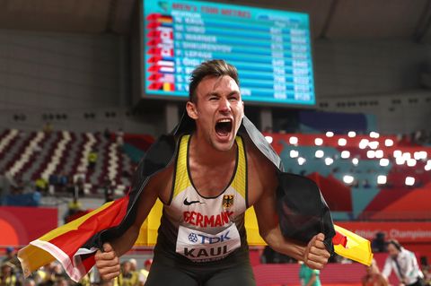 Niklas Kaul jubelt nach dem Wettkampf