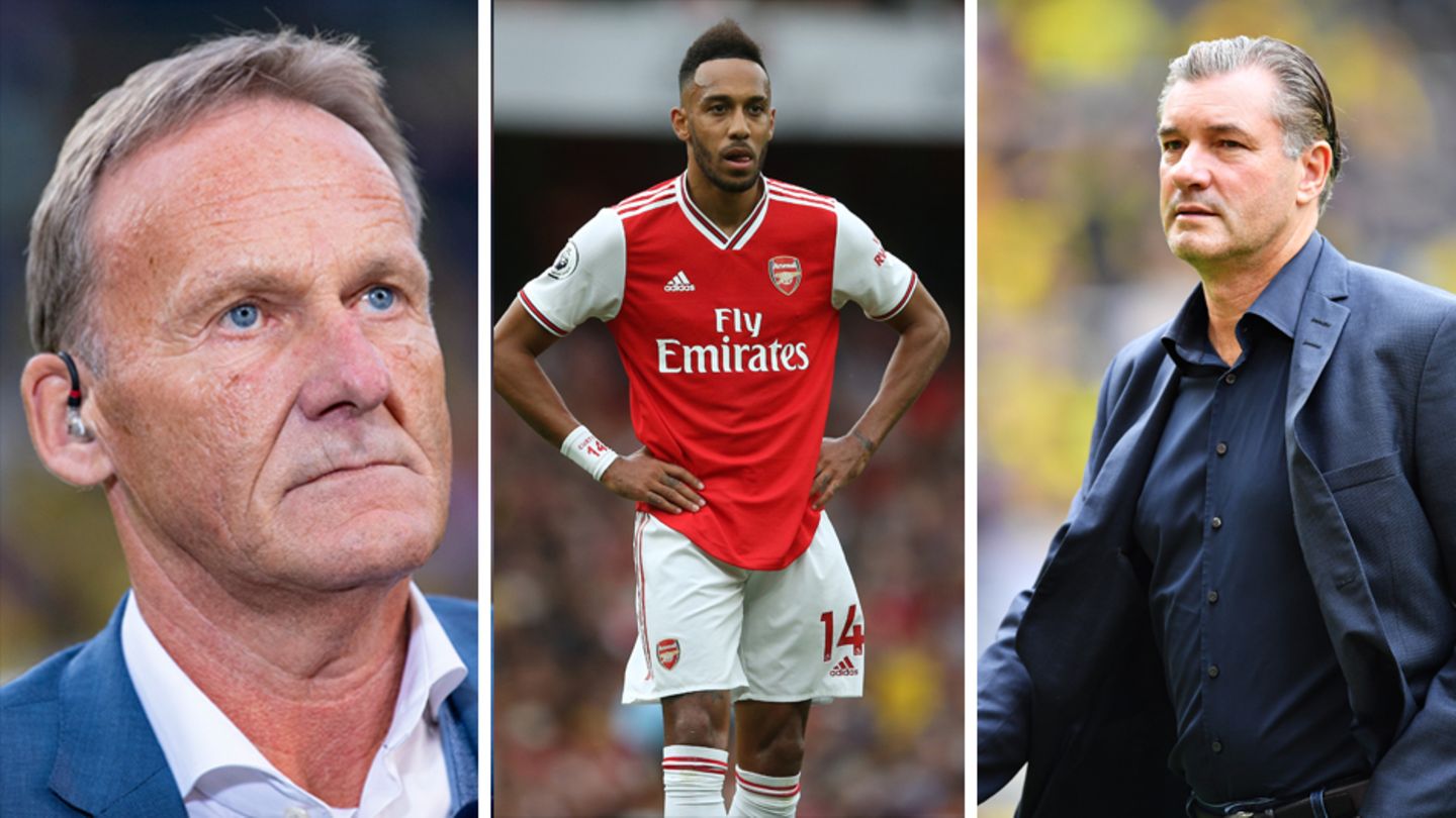 BVB-Geschäftsführer Watzke, Ex-BVB-Stürmer Aubameyang und BVB-Sportdirektor Zorc