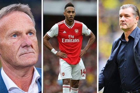 BVB-Geschäftsführer Watzke, Ex-BVB-Stürmer Aubameyang und BVB-Sportdirektor Zorc
