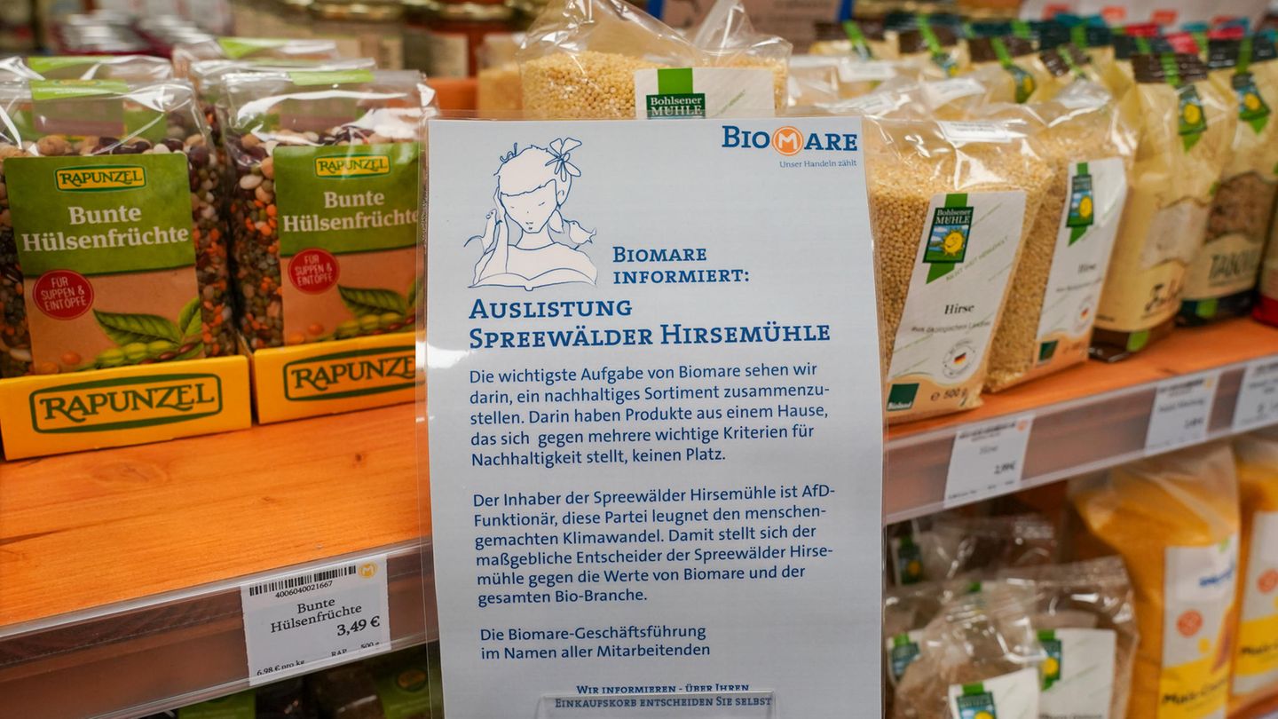 Informationsschild in einem Biomarkt in Leipzig der Kette Biomare