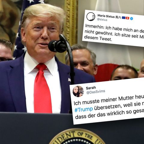 Donald Trump spricht vor der Unterzeichnung eines Handelsabkommens mit Japan im Roosevelt Room im Weißen Haus.