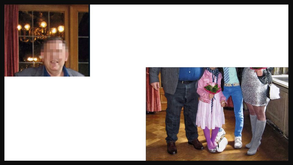 Familie Behring rechts unten. Das Bild ist von den Köpfen abwärts abgeschnitten. Oben links ist das Porträt des Vaters zu sehen