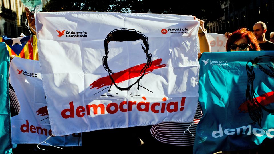 Auf einer Demonstration in Barcelona