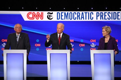 Die demokratischen Präsidentschaftsbewerber Bernie Sanders (l.), Joe Biden und Elisabeth Warren