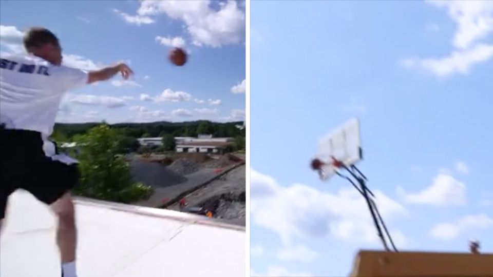 Ein besonderer Wurf: Vom Dach aus: Basketball-Trainer schafft Unglaubliches Ein besonderer Wurf: Vom Dach aus: Basketball-Trainer schafft Unglaubliches
