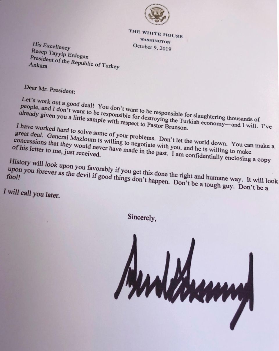 Trump-Brief an Erdogan: "Seien Sie kein Narr!" Der vom US-Sender Fox veröffentlichte Brief von Trump an Erdogan