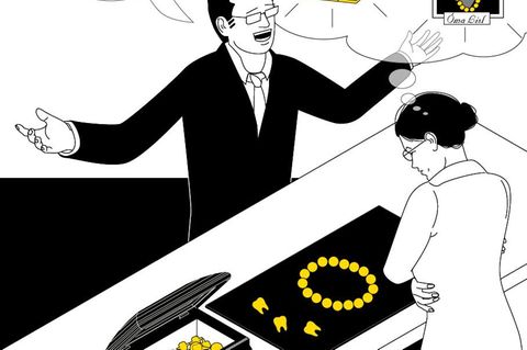 VOE STERN 43/2019 Der Goldpreis ist in den letzten 5 Jahren um 50 Prozent gestiegen. Hier die Illustration für stern 44/2019 von Jörg Dommel zu diesem Thema