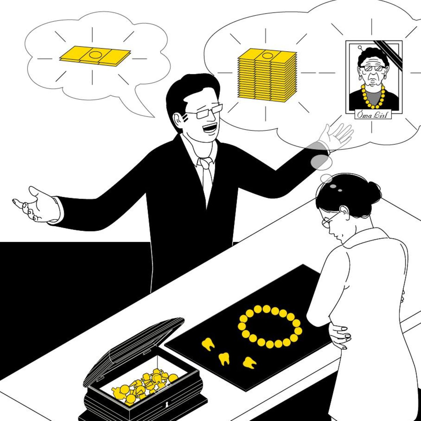 VOE STERN 43/2019 Der Goldpreis ist in den letzten 5 Jahren um 50 Prozent gestiegen. Hier die Illustration für stern 44/2019 von Jörg Dommel zu diesem Thema