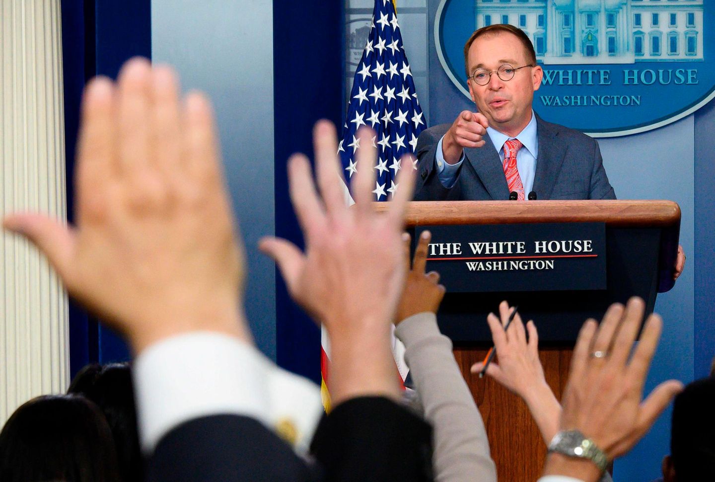 Stabschef Mick Mulvaney bei seinem Auftritt im Weißen Haus