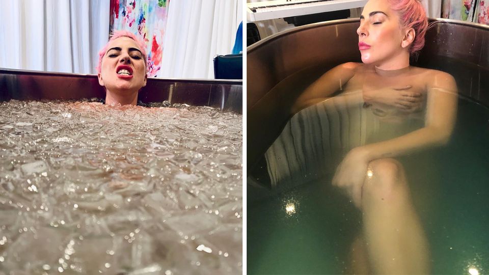 Lady Gaga in einer Eiswanne