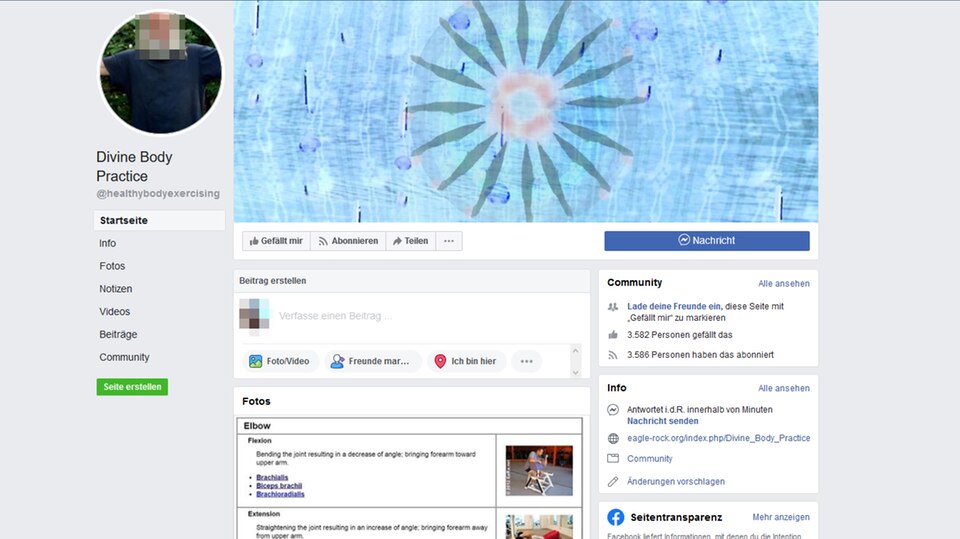 Screenshot der Facebook-Seite "Divine Body Practice" Screenshot der Facebook-Seite "Divine Body Practice"