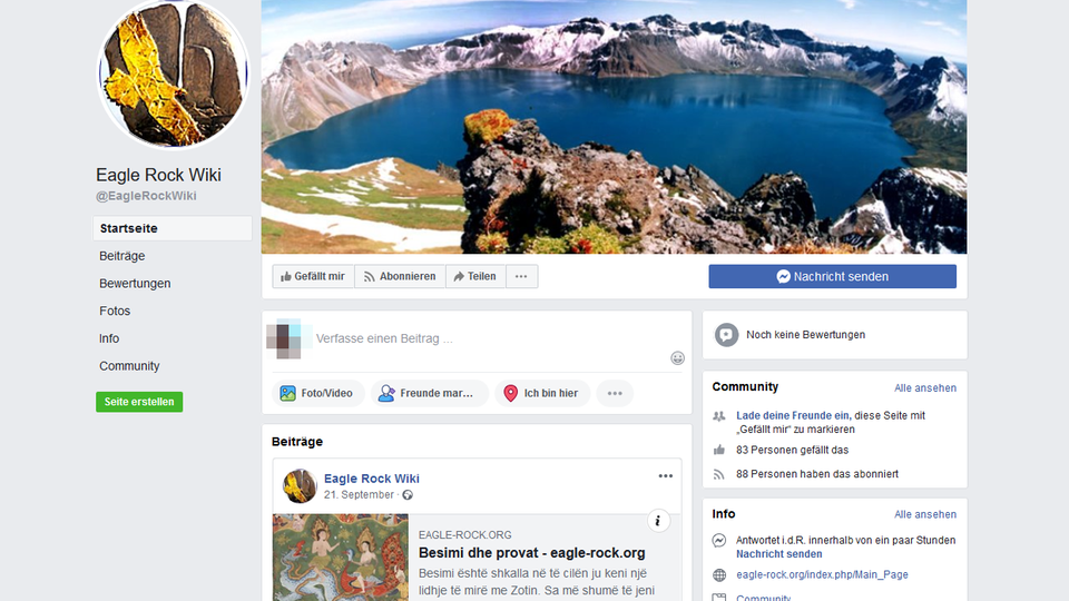 Ein Screenshot der Facebook-Seite von "Eagle Rocket Wiki" Ein Screenshot der Facebook-Seite von "Eagle Rocket Wiki"