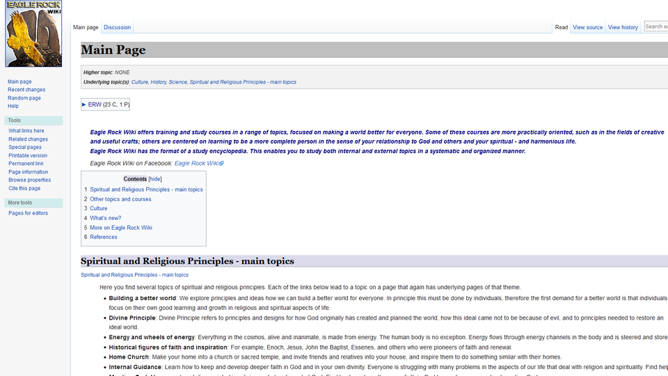 Ein Screenshot der Seite "Eagle Rock Wiki" Ein Screenshot der Seite "Eagle Rock Wiki"