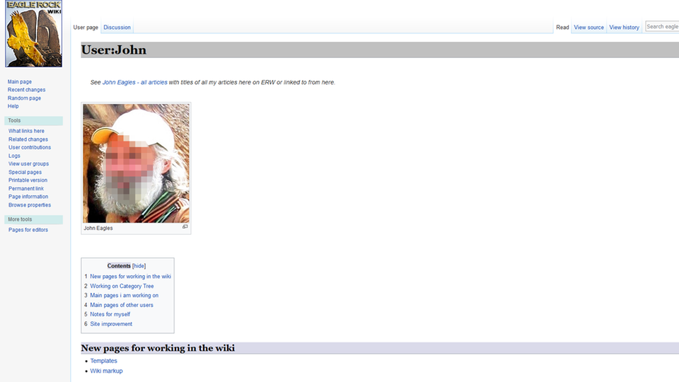 Ein Screenshot des Profils von "John Eagles" auf "Eagle Rock Wiki" Ein Screenshot des Profils von "John Eagles" auf "Eagle Rock Wiki"