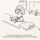 Cartoon: eine alte Dame sitzt am Tresen.