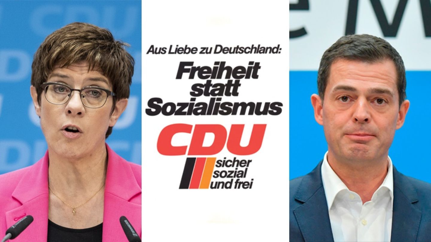 CDU-Parteichefin Annegret Kramp-Karrenbauer; CDUWhalplakat von 1976, Thüringer CDU-Spitzenkandidat Mike Mohring