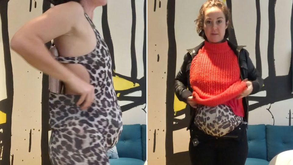 Collage: Frau mit falschem Schwangerschaftsbauch Collage: Frau mit falschem Schwangerschaftsbauch
