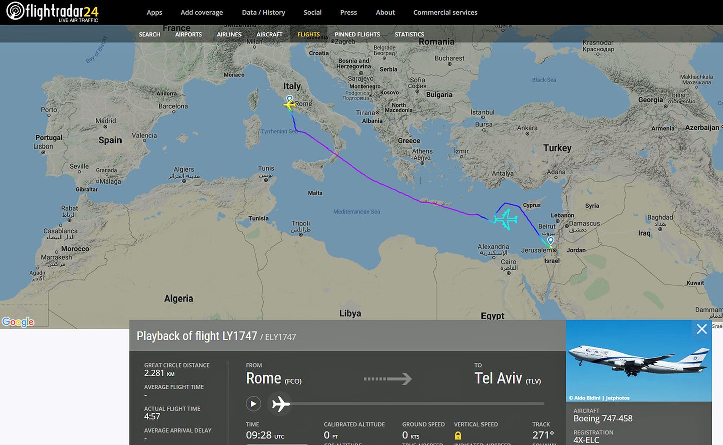 Flugroute mit kuriosen Umweg: Der El-Al-Flug von Rom nach Tel Aviv am 3. November