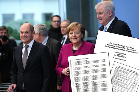 Vizekanzler Olaf Scholz (SPD), Bundeskanzlerin Angela Merkel (CDU) und Bundesinnenminister Horst Seehofer (CSU, v. l.)