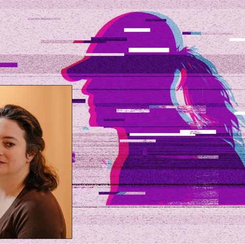 Courtney Allens Foto auf einer Illustration montiert