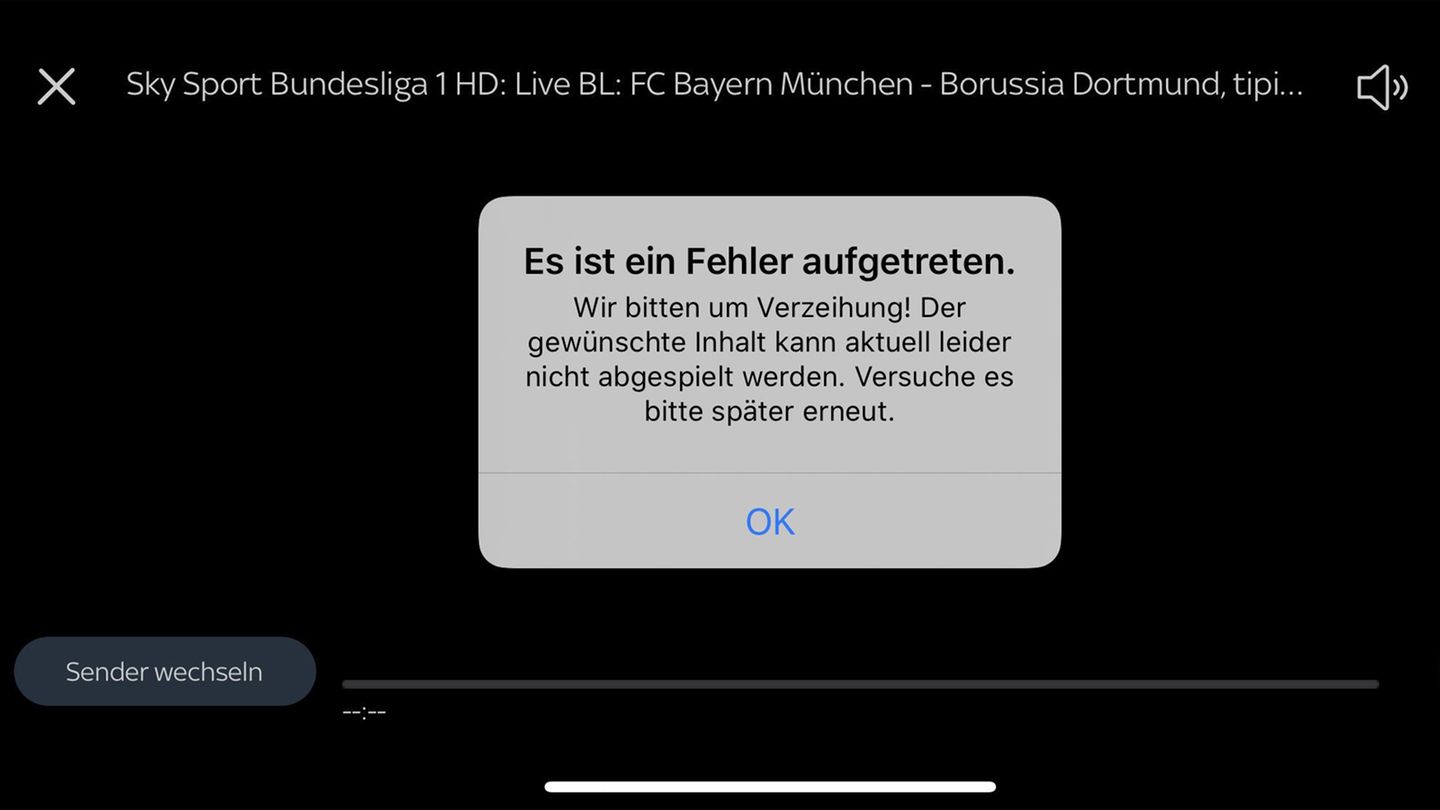 Screenshot: Fehlermeldung bei Videoübertragung