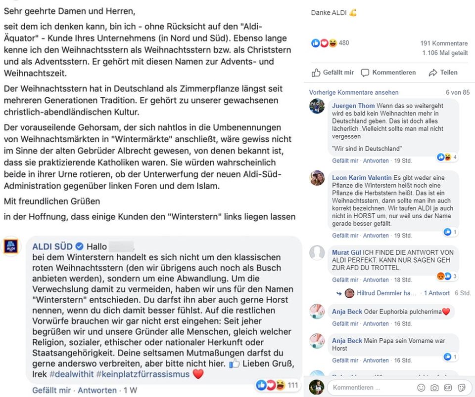 Screenshot der Facebook-Diskussion um den Weihnachtsstern