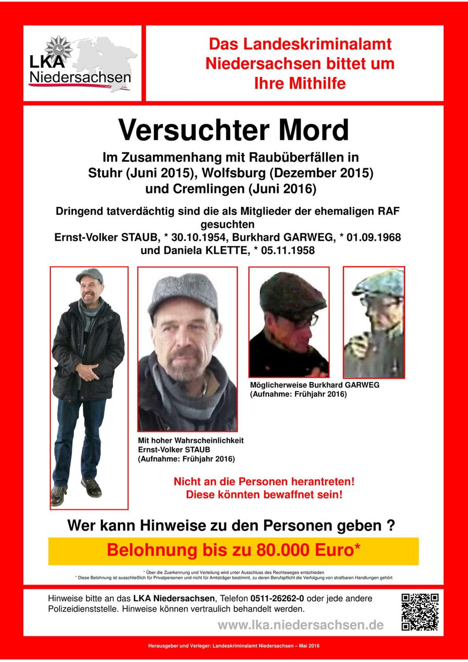 Fahndungsplakat für das untergetauchte RAF-Trio