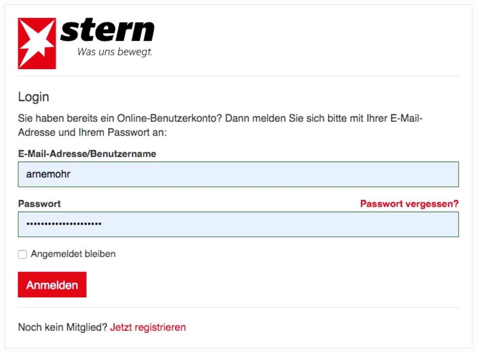Login Screenshot der Login-Seite