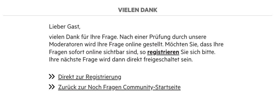 Vielen Dank Screenshot der Danke-Seite