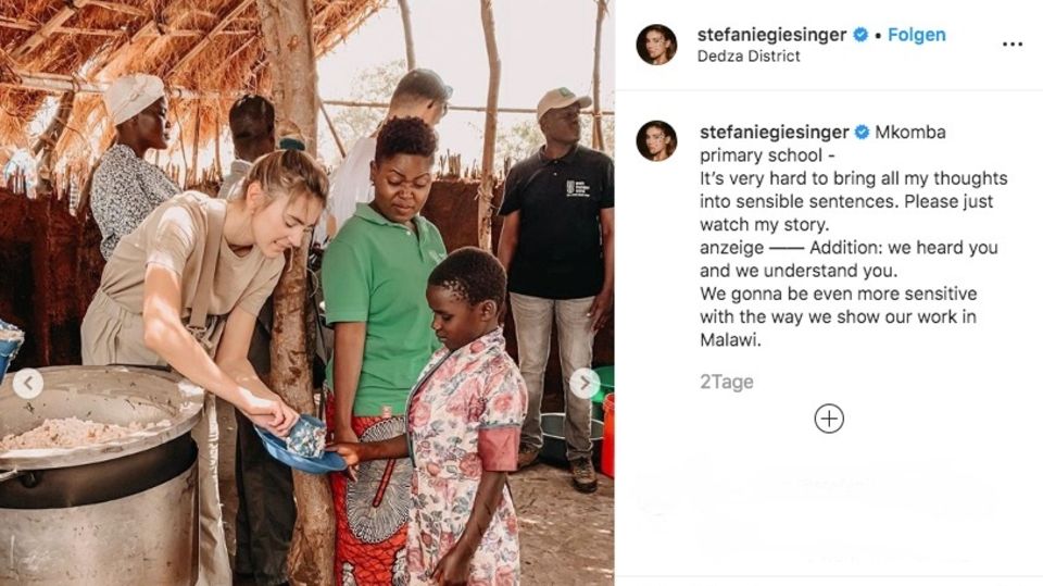 Stefanie Giesinger wird auf Instagram "White Saviorism" bezichtigt Stefanie Giesinger wird auf Instagram "White Saviorism" bezichtigt