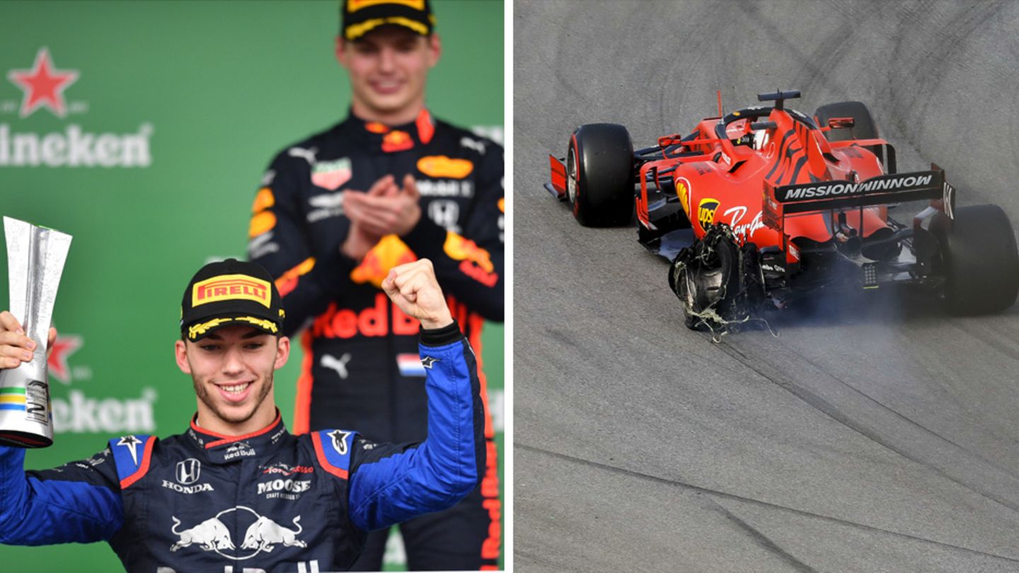 Max Verstappen und Pierre Gasly bei der Siegerehrung in Brasilien