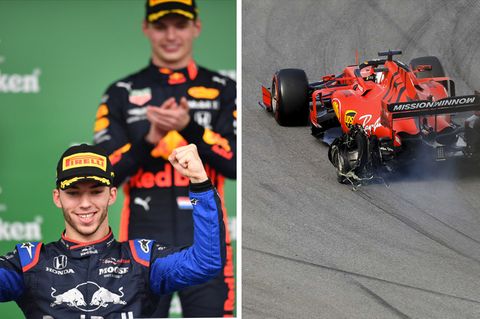 Max Verstappen und Pierre Gasly bei der Siegerehrung in Brasilien