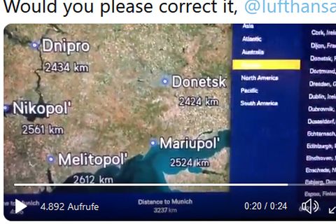 Lufthansa-Karte mit ukrainischen Städten