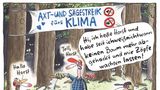 Axt- und Sägestreik fürs Klima in einem Wald. Ehemaliger Holzfäller Horst spricht mit der anonymen Forstarbeiterselbsthilfe