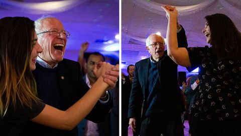 Bernie Sanders tanzt ausgelassen mit Anhängern in New Hampshire