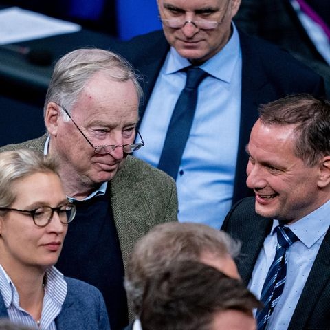 Alice Weidel (v.l.n.r.), Alexander Gauland und Tino Chrupalla, Kandidat für den Bundesvorsitz der AfD